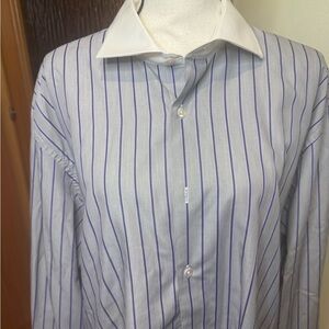 Hickey Freeman men’s dress striped shirt Sz Reg 17.5
